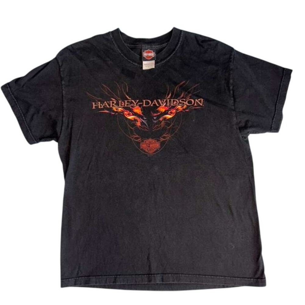 Hanes Harley-Davidson Motorcycle T-Shirt Men's Black Graphic USA Made - Large
